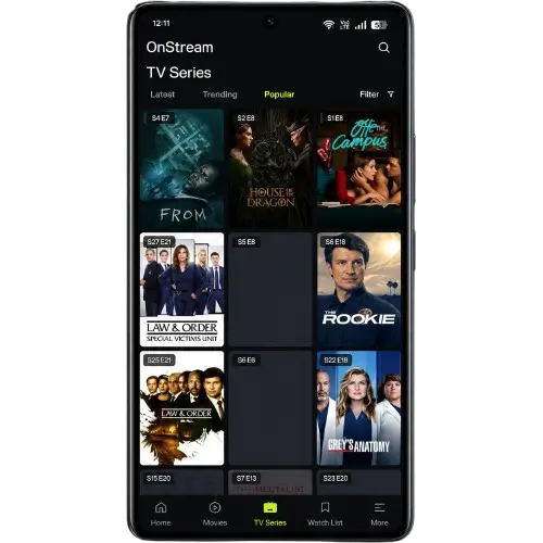 Home 6 OnStream APK TV Series section displaying popular TV shows